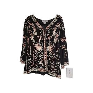 LAUREN MICHELLE Black Pink Floral 3D Soutache Braid Embellished Jacket 2X Flaw